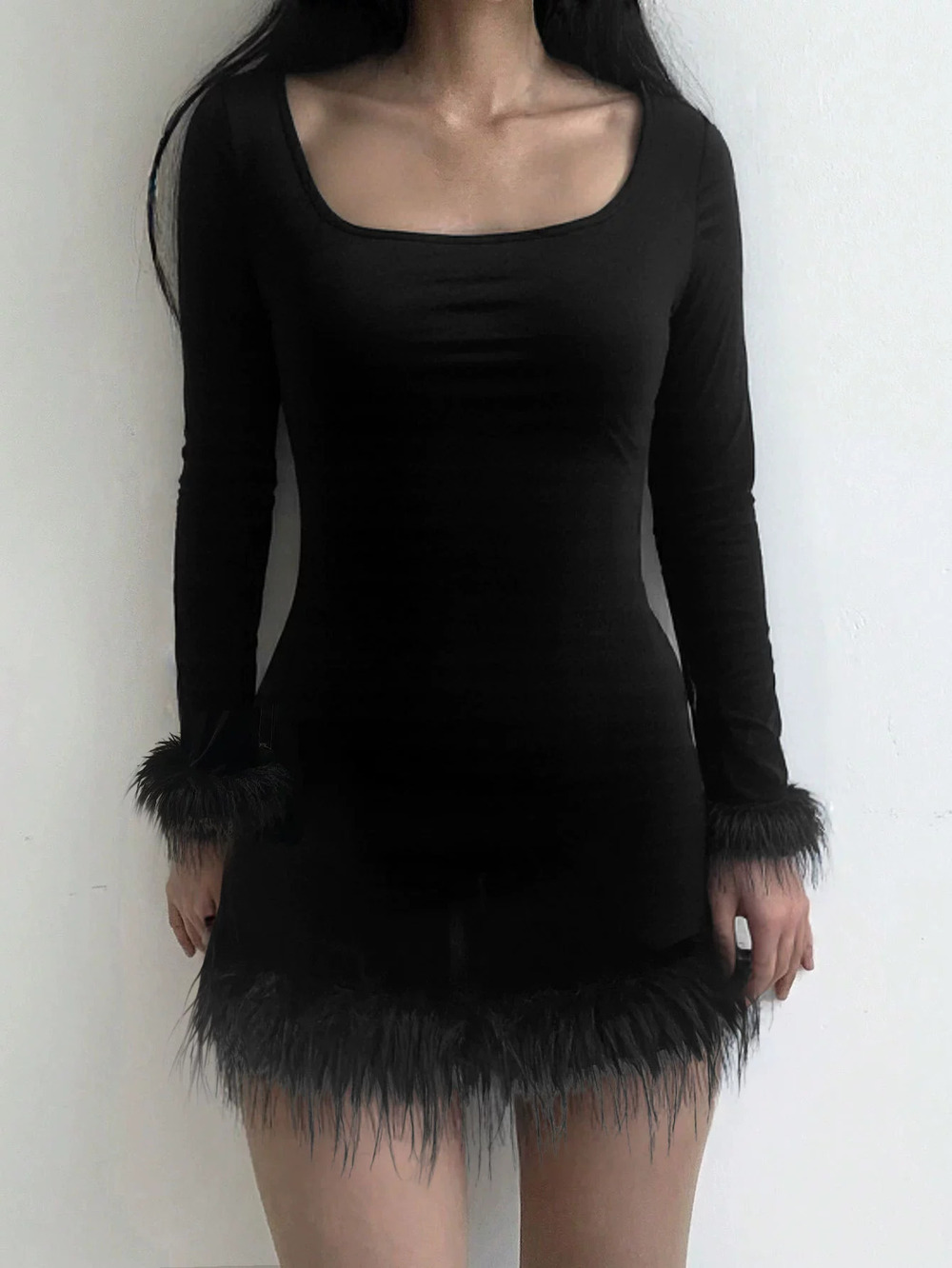 ZARA Knit Dress Waist Cinching Slimming Midi Long Sleeve Fuzzy Cuffs